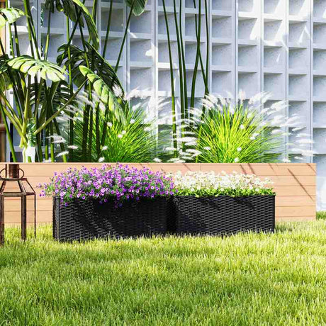 Outsunny Set of Two Rattan-Effect Planters - Black