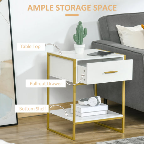HOMCOM Modern Bedside Table - White