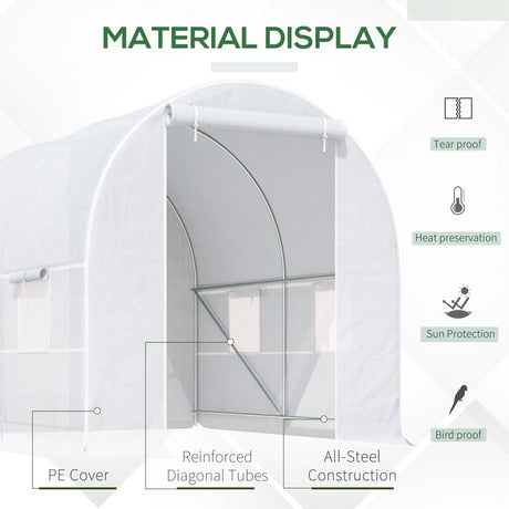 Outsunny 2.5 x 2 x 2 m Polytunnel Greenhouse, Walk-in Green House for Garden with Mesh Windows, Galvanised Steel Frame, White