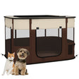 PawHut Foldable Dog Pen with Storage Bag for Indoor/Outdoor Use, Portable Pet playpen, with Ground Stakes - Brown