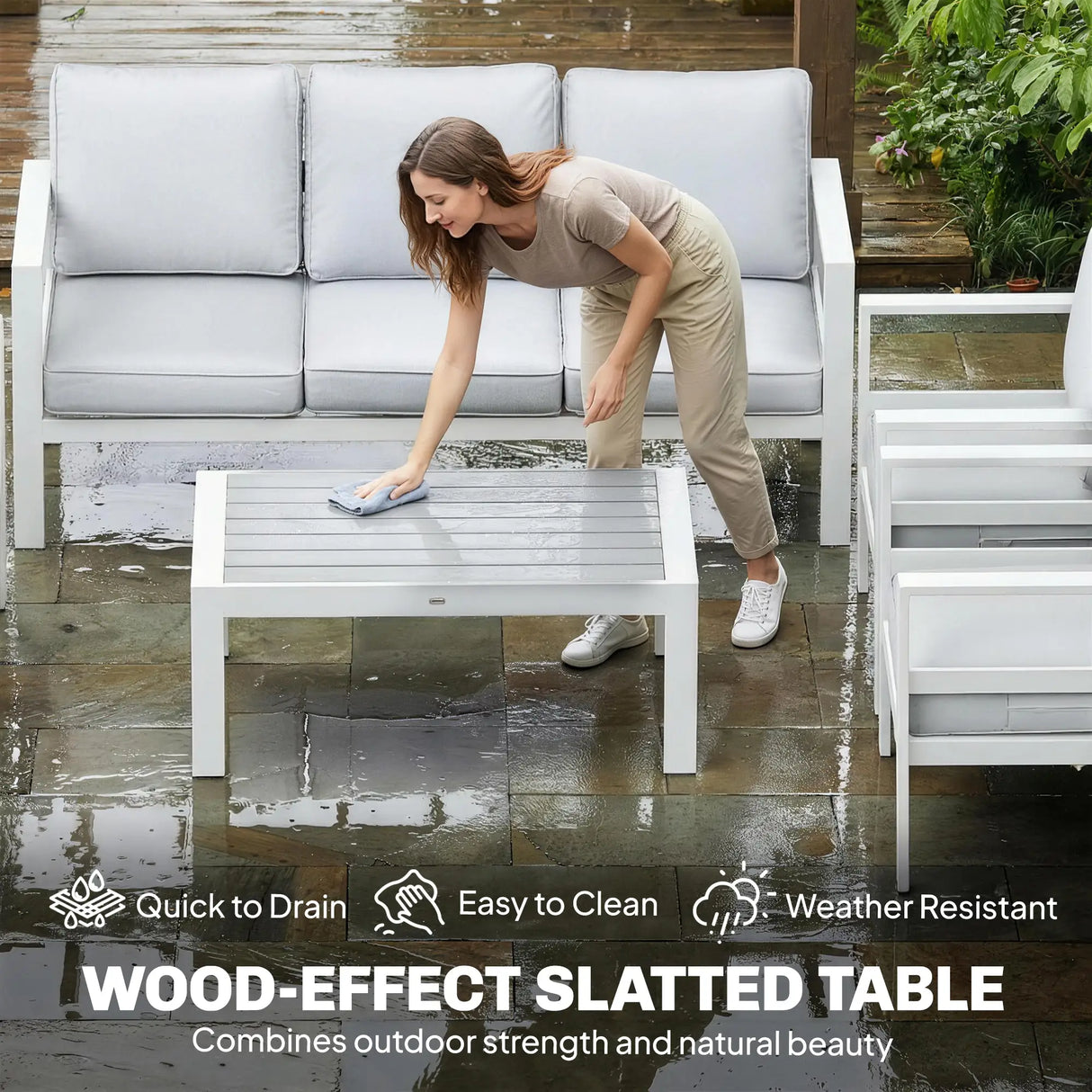Outsunny 5 Pieces Aluminium Garden Furniture Set with Olefin Cushions, Extra Deep Outdoor Garden Sofa Set, White