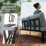 Outsunny Four-Piece Garden Corner Sofa Set with 2 Loveseats and 2 Coffee Tables - Grey