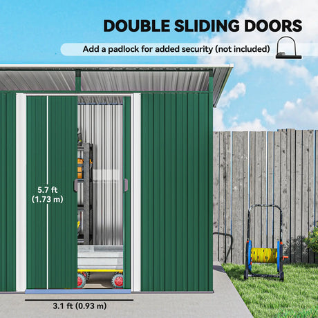 Outsunny 8.5 x 4ft Metal Shed with Lightsky Panels, Garden Storage Tool House with Double Doors for Garden, Patio and Lawn, Green