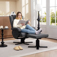 HOMCOM Rocker Swivel Recliner Chair with Footstool - Charcoal Grey Linen