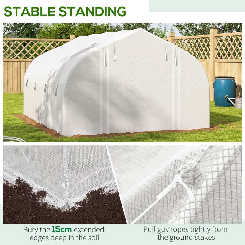 Outsunny 4 x 3(m) Walk-in Polytunnel Greenhouse, Zipped Roll Up Sidewalls, Mesh Door, 8 Mesh Windows, Tunnel Warm House Tent with PE Cover, Complimentary Plant Labels and Gloves, White