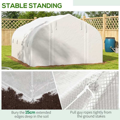 Outsunny 4 x 3(m) Walk-in Polytunnel Greenhouse, Zipped Roll Up Sidewalls, Mesh Door, 8 Mesh Windows, Tunnel Warm House Tent with PE Cover, Complimentary Plant Labels and Gloves, White