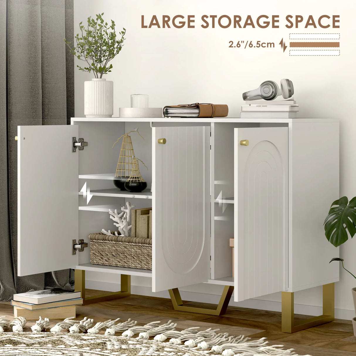 HOMCOM 3-Door Sideboard Storage Cabinet - White
