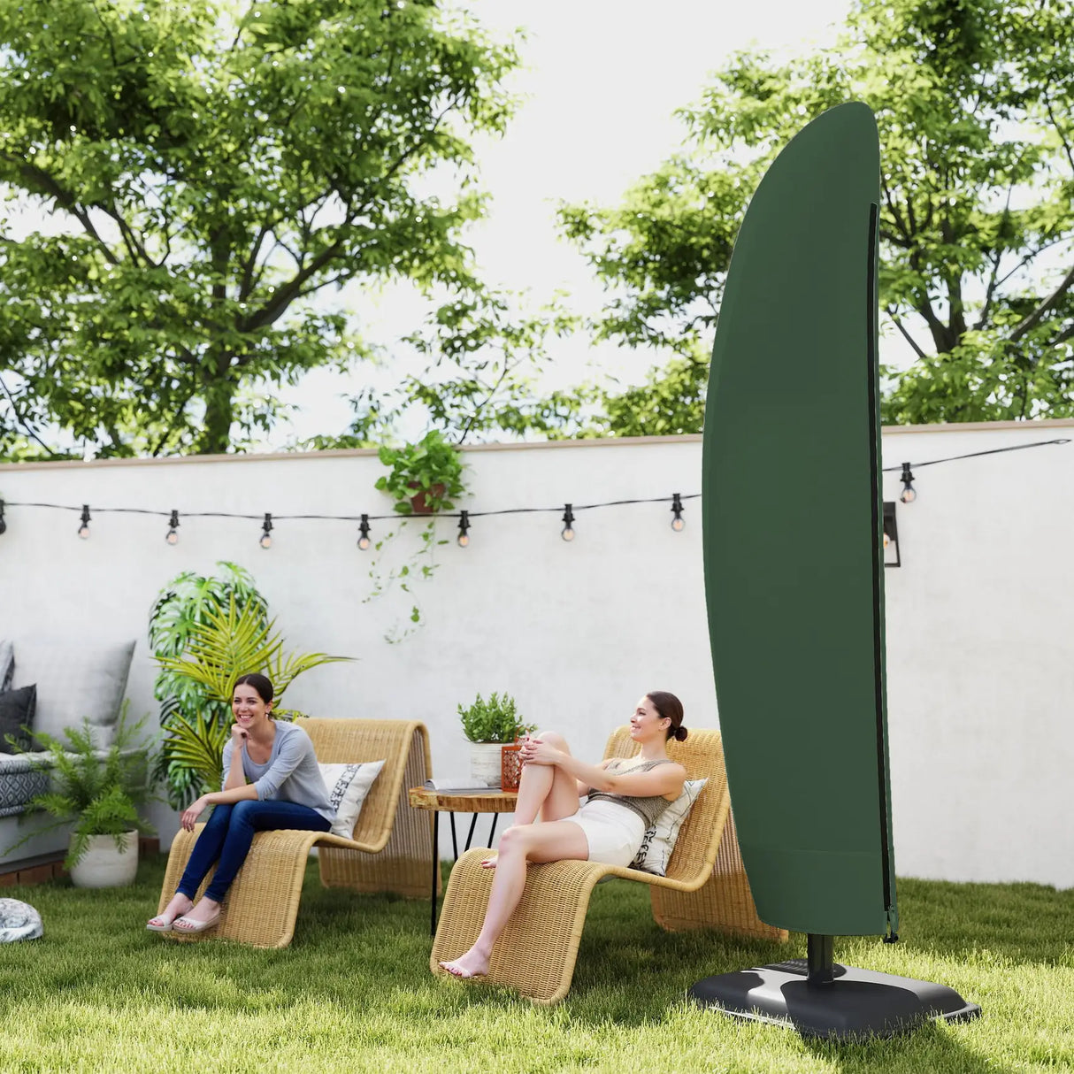 Outsunny Parasol Cover, 600D Oxford Cantilever Umbrella Cover Fit for 2-4m Parasol, Green