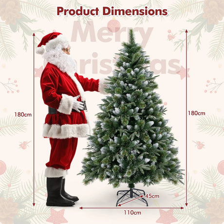 180/150 CM Pre-Lit Artificial Christmas Tree with 856/476 Pine Needles/Flocked PVC/PE Tips-180 cm