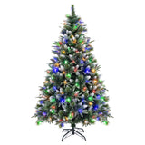 180/150 CM Pre-Lit Artificial Christmas Tree with 856/476 Pine Needles/Flocked PVC/PE Tips-180 cm