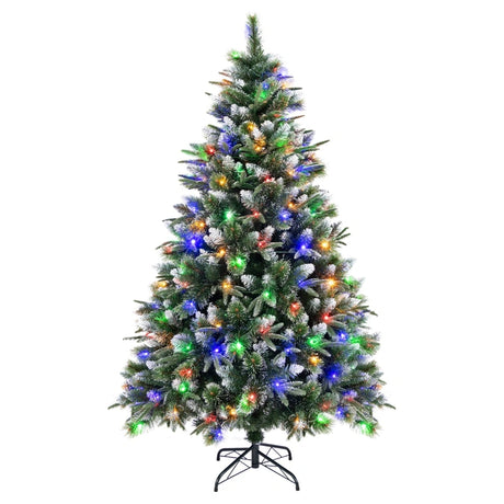 180/150 CM Pre-Lit Artificial Christmas Tree with 856/476 Pine Needles/Flocked PVC/PE Tips-180 cm