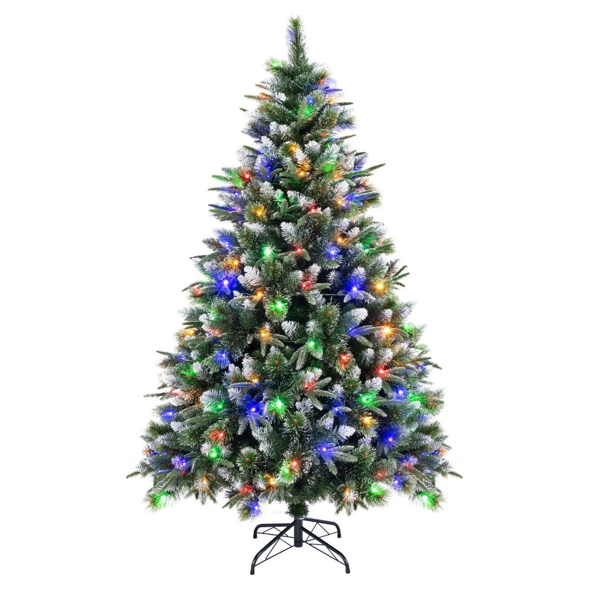 180/150 CM Pre-Lit Artificial Christmas Tree with 856/476 Pine Needles/Flocked PVC/PE Tips-180 cm