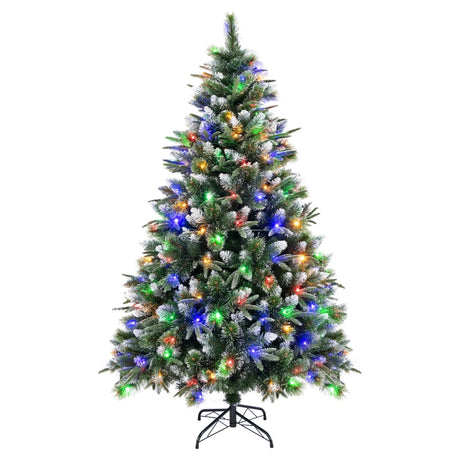 180/150 CM Pre-Lit Artificial Christmas Tree with 856/476 Pine Needles/Flocked PVC/PE Tips-180 cm