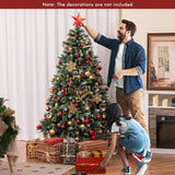 180/150 CM Pre-Lit Artificial Christmas Tree with 856/476 Pine Needles/Flocked PVC/PE Tips-180 cm