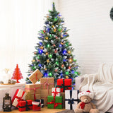 180/150 CM Pre-Lit Artificial Christmas Tree with 856/476 Pine Needles/Flocked PVC/PE Tips-180 cm