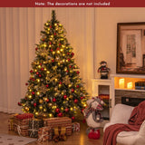 180/150 CM Pre-Lit Artificial Christmas Tree with 856/476 Pine Needles/Flocked PVC/PE Tips-180 cm