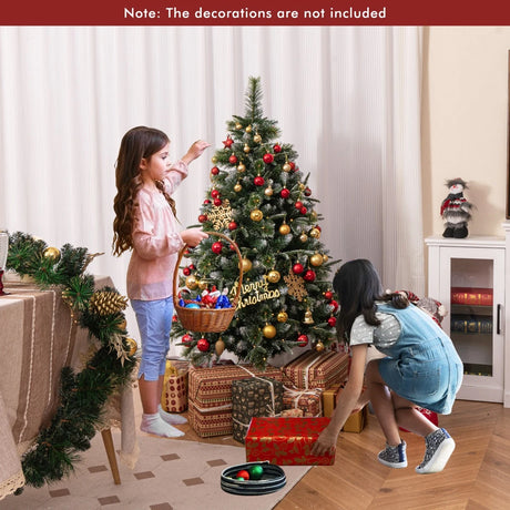 180/150 CM Pre-Lit Artificial Christmas Tree with 856/476 Pine Needles/Flocked PVC/PE Tips-150 cm