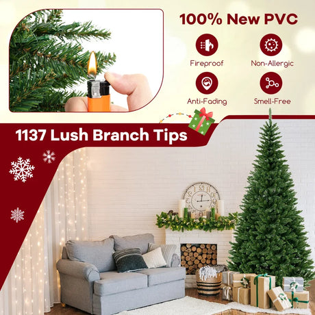 8 FT Pre-Lit Artificial Christmas Tree with 360 Warm White LED Lights