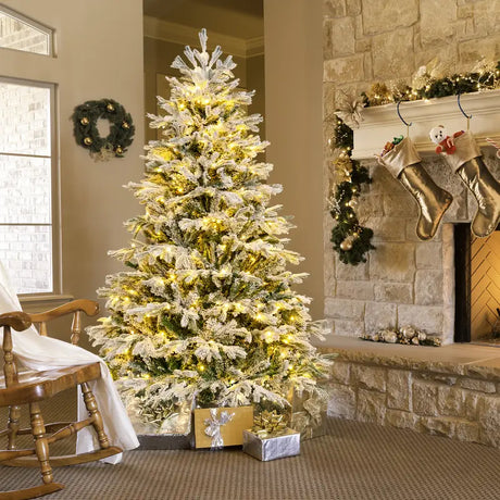 Pre-Lit Artificial Christmas Tree with PE PVC Branch Tips and Warm White LED Lights-6 ft