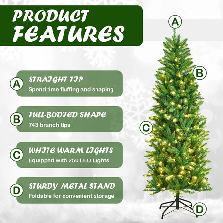 Pre-lit Artificial Pencil Christmas Tree with Warm White UL-listed Lights-6FT