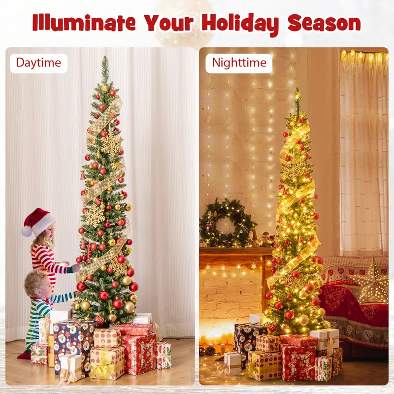Pre-Lit Christmas Tree with Branch Tips and Warm White LED Lights-6FT