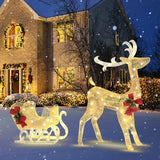 Pre-lit Holiday Outdoor Lighted Christmas Reindeer and Sleigh Decoration