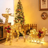 Pre-lit Holiday Outdoor Lighted Christmas Reindeer and Sleigh Decoration