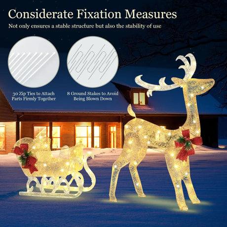 Pre-lit Holiday Outdoor Lighted Christmas Reindeer and Sleigh Decoration