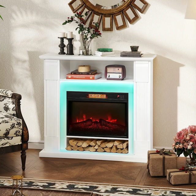 HOMCOM 6142 BTU Electric Fireplace and LED Mantel, 17-27C - White