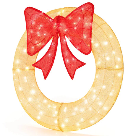 Pre-Lit Christmas Wreath with 200 LED Lights and Red Bow