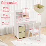 Kids Vanity Set with 2 Color Lighted Mirror and Storage Drawers-White