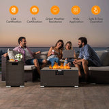 40,000 BTU Propane Rattan Fire Pit Table Set with Side Table Tank and Cover -Brown
