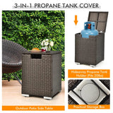 40,000 BTU Propane Rattan Fire Pit Table Set with Side Table Tank and Cover -Brown