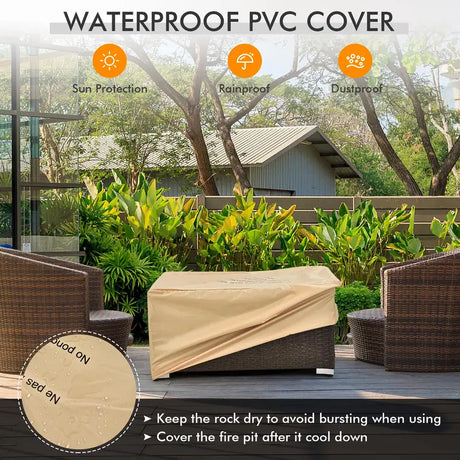 40,000 BTU Propane Rattan Fire Pit Table Set with Side Table Tank and Cover -Brown