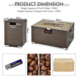 40,000 BTU Propane Rattan Fire Pit Table Set with Side Table Tank and Cover -Brown