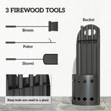 Outsunny 4 Pieces Fireplace Companion Set, Metal Fireplace Accessories Fireside Companion Set with Broom, Shovel, Poker, Bucket, Black