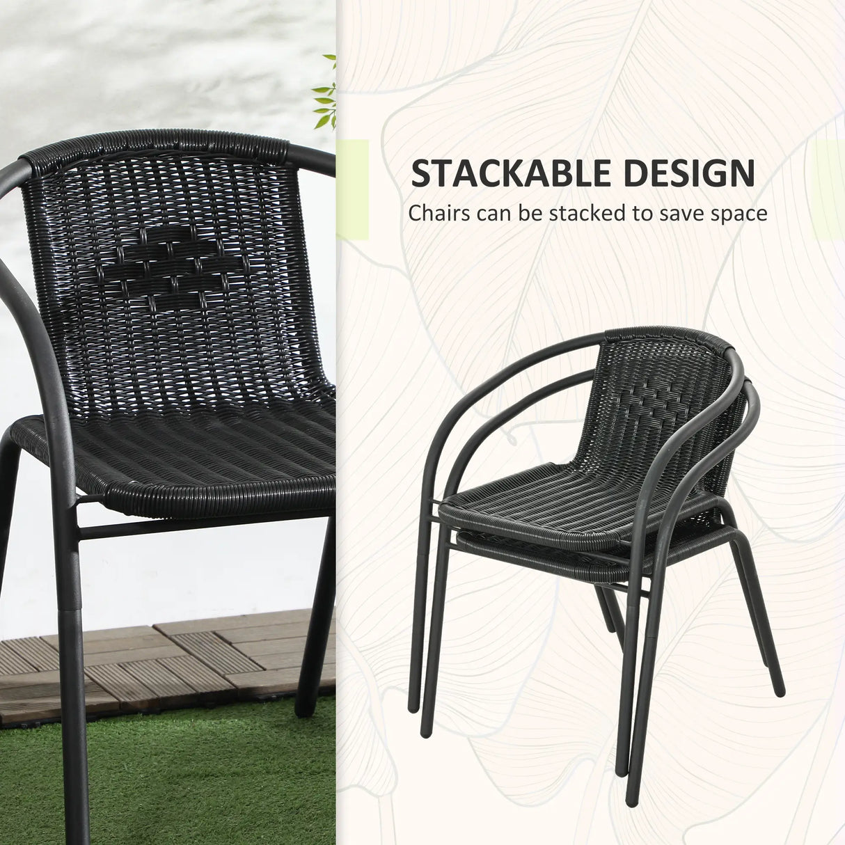 Outsunny 3 Pieces Rattan Bistro Set - Black