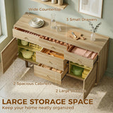 HOMCOM Sideboard with 5 Drawers and 2 Cabinets Buffet Cabinet with Solid Wood Legs 136 cm Walnut