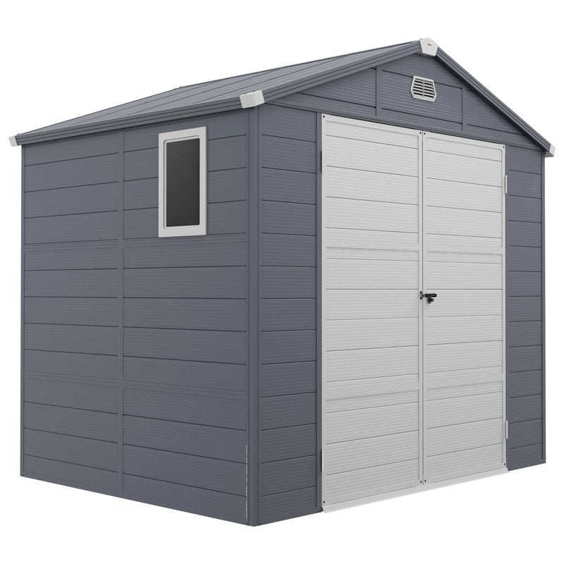 Outsunny 7.9ft x 6.2ft Aluminium Frame and Plastic Wall Shed, with Foundation - Grey