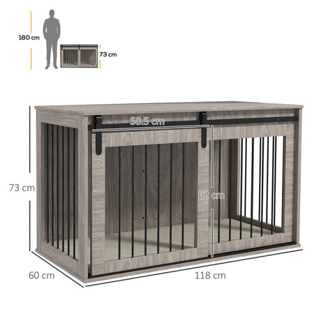 PawHut 118cm Dog Crate Furniture with Removable Cushion for Extra Large Dogs - Grey