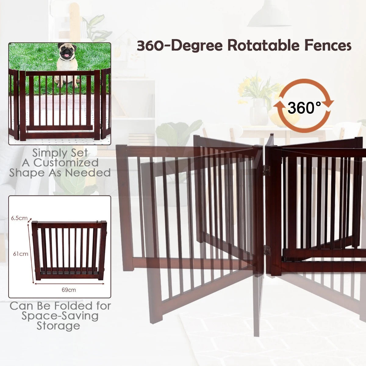 Protective gate three pieces dog door guard 206 x 61 x 1.8 cm