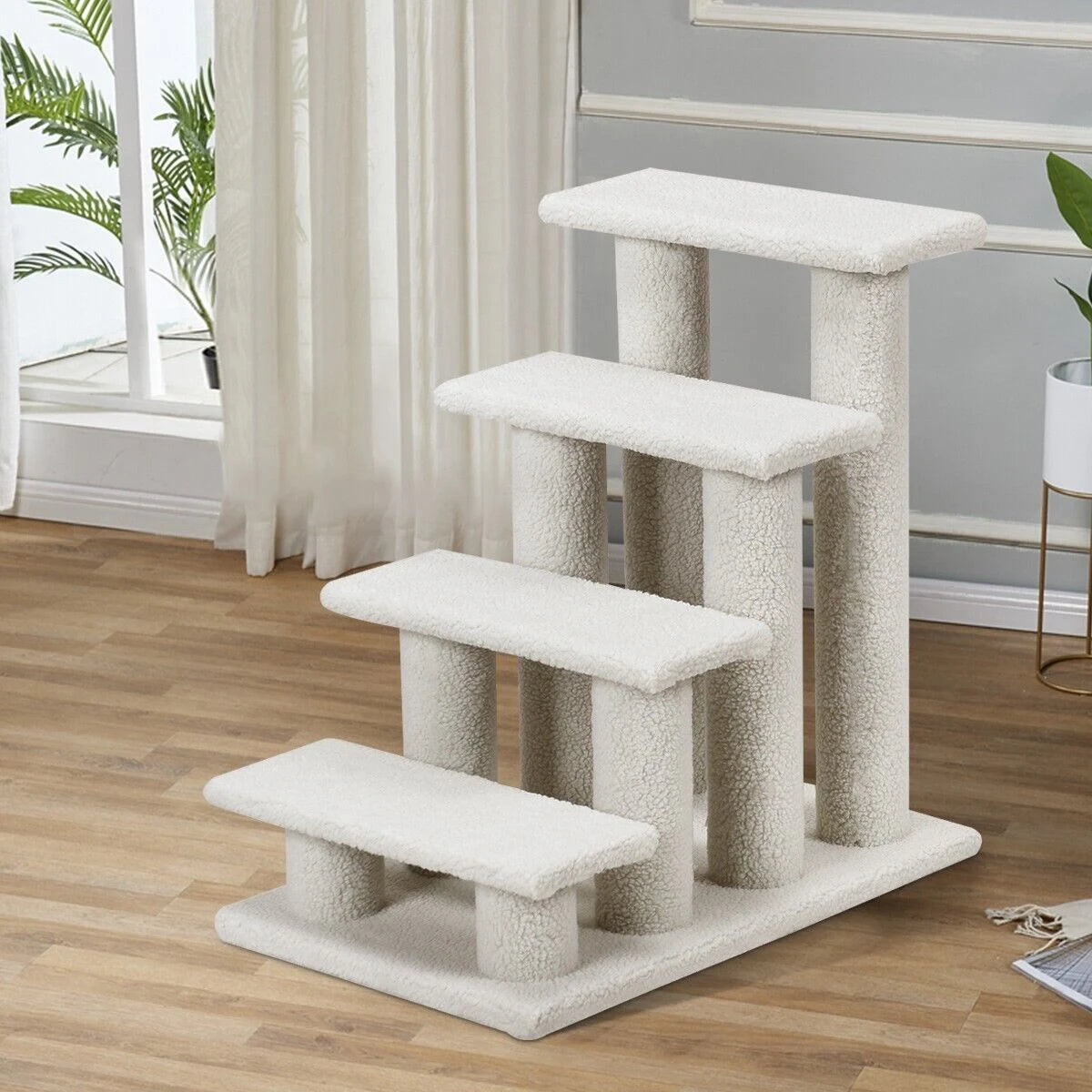 4-Step Pet Stairs with Portable Design for Cats and Dogs-White