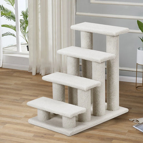4-Step Pet Stairs with Portable Design for Cats and Dogs-White
