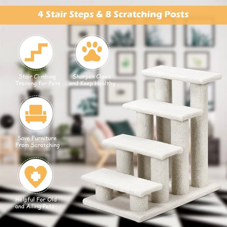 4-Step Pet Stairs with Portable Design for Cats and Dogs-White