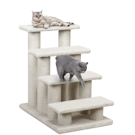 4-Step Pet Stairs with Portable Design for Cats and Dogs-White