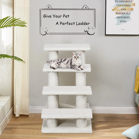 4-Step Pet Stairs with Portable Design for Cats and Dogs-White