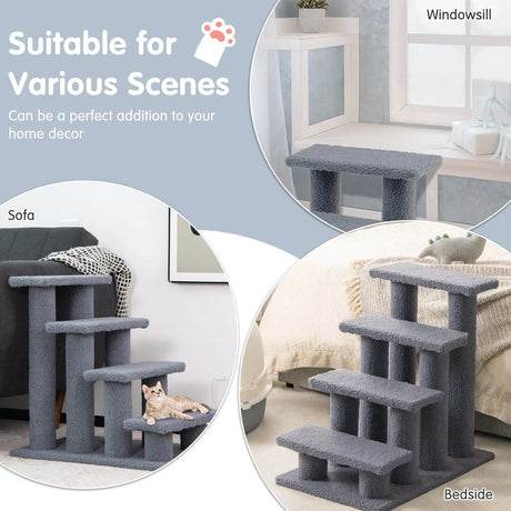 4-Step Pet Stairs with Portable Design for Cats and Dogs-Grey