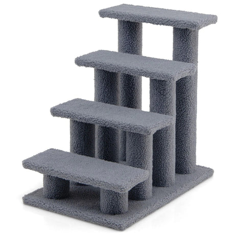 4-Step Pet Stairs with Portable Design for Cats and Dogs-Grey