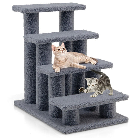 4-Step Pet Stairs with Portable Design for Cats and Dogs-Grey