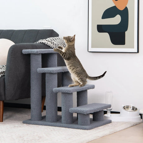 4-Step Pet Stairs with Portable Design for Cats and Dogs-Grey